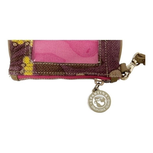 SPARTINA White & Brown Canvas ID Holder Wristlet Linen & Leather - Picture 9 of 9